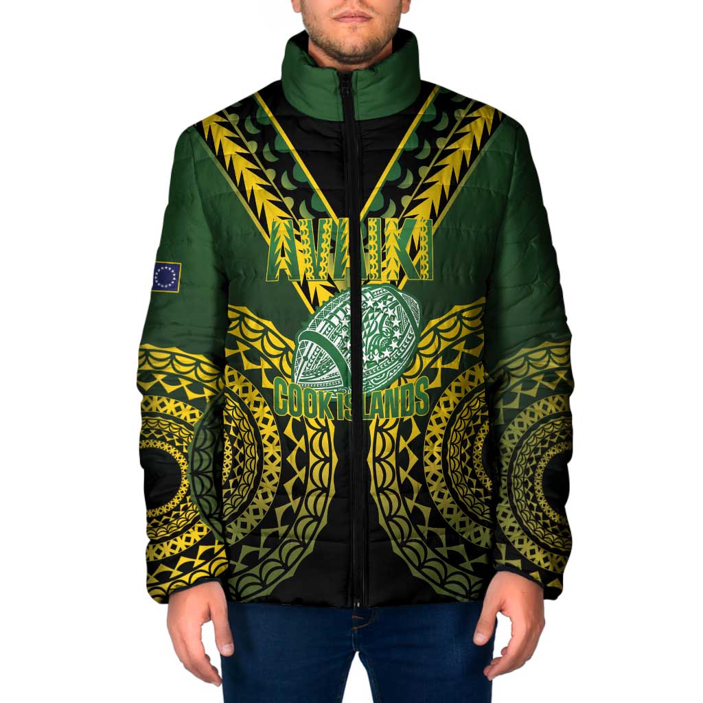 Custom Avaiki Cook Islands Rugby Padded Jacket Kuki Airani Tatau Black - Aussie Hoodie