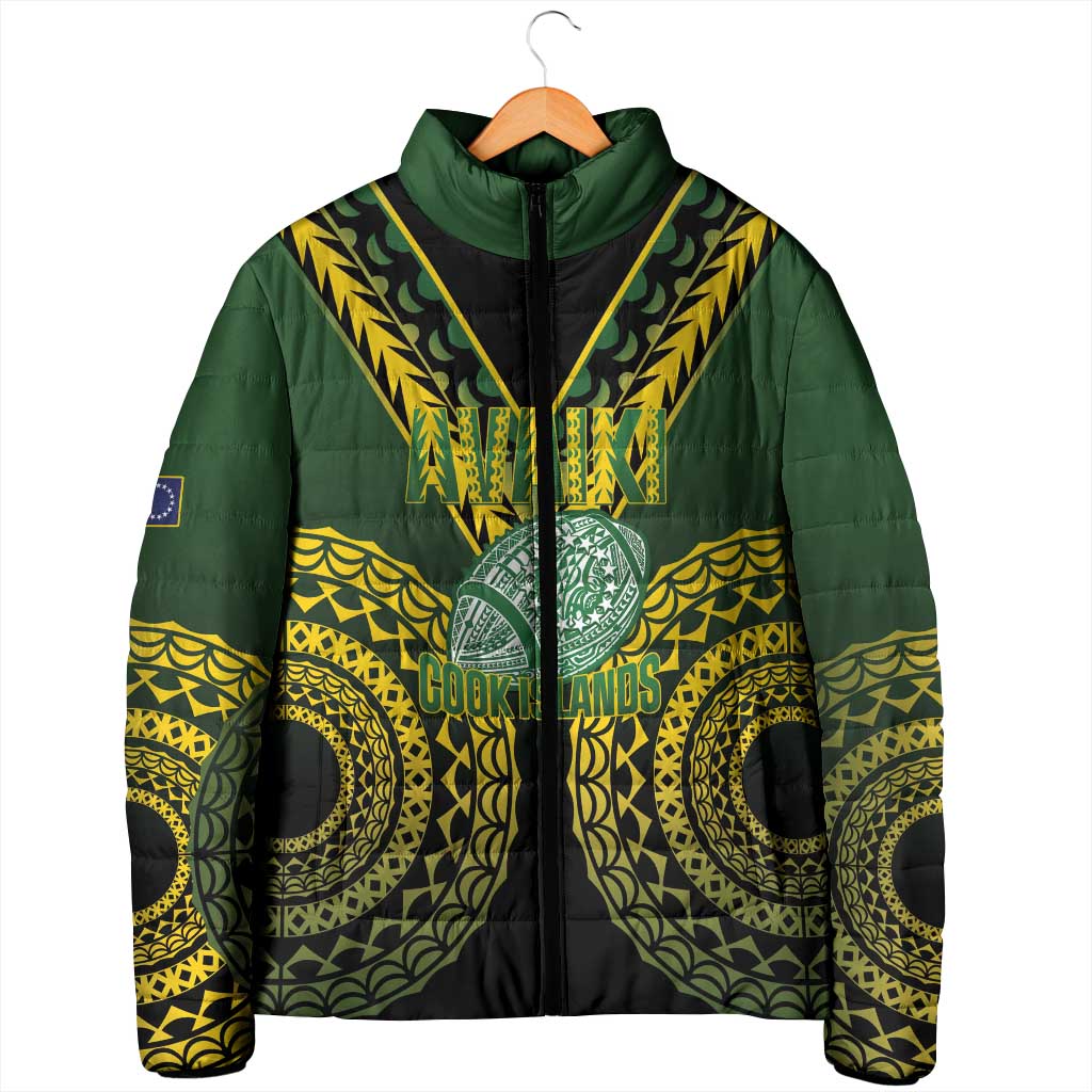 Custom Avaiki Cook Islands Rugby Padded Jacket Kuki Airani Tatau Black - Aussie Hoodie