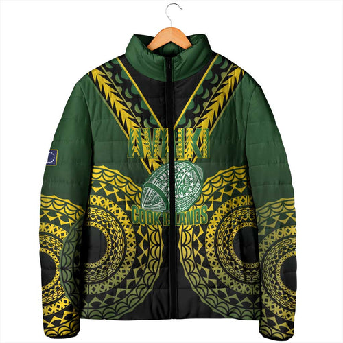 Custom Avaiki Cook Islands Rugby Padded Jacket Kuki Airani Tatau Black - Aussie Hoodie