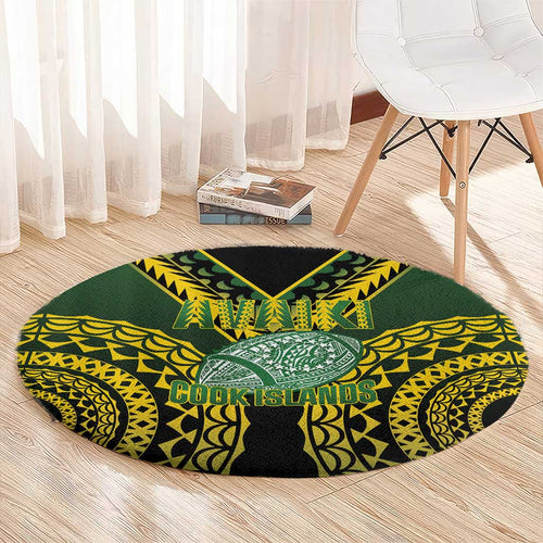 Avaiki Cook Islands Rugby Round Carpet Kuki Airani Tatau Black - Aussie Hoodie
