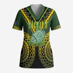 Custom Avaiki Cook Islands Rugby Scrub Top Kuki Airani Tatau Black - Aussie Hoodie