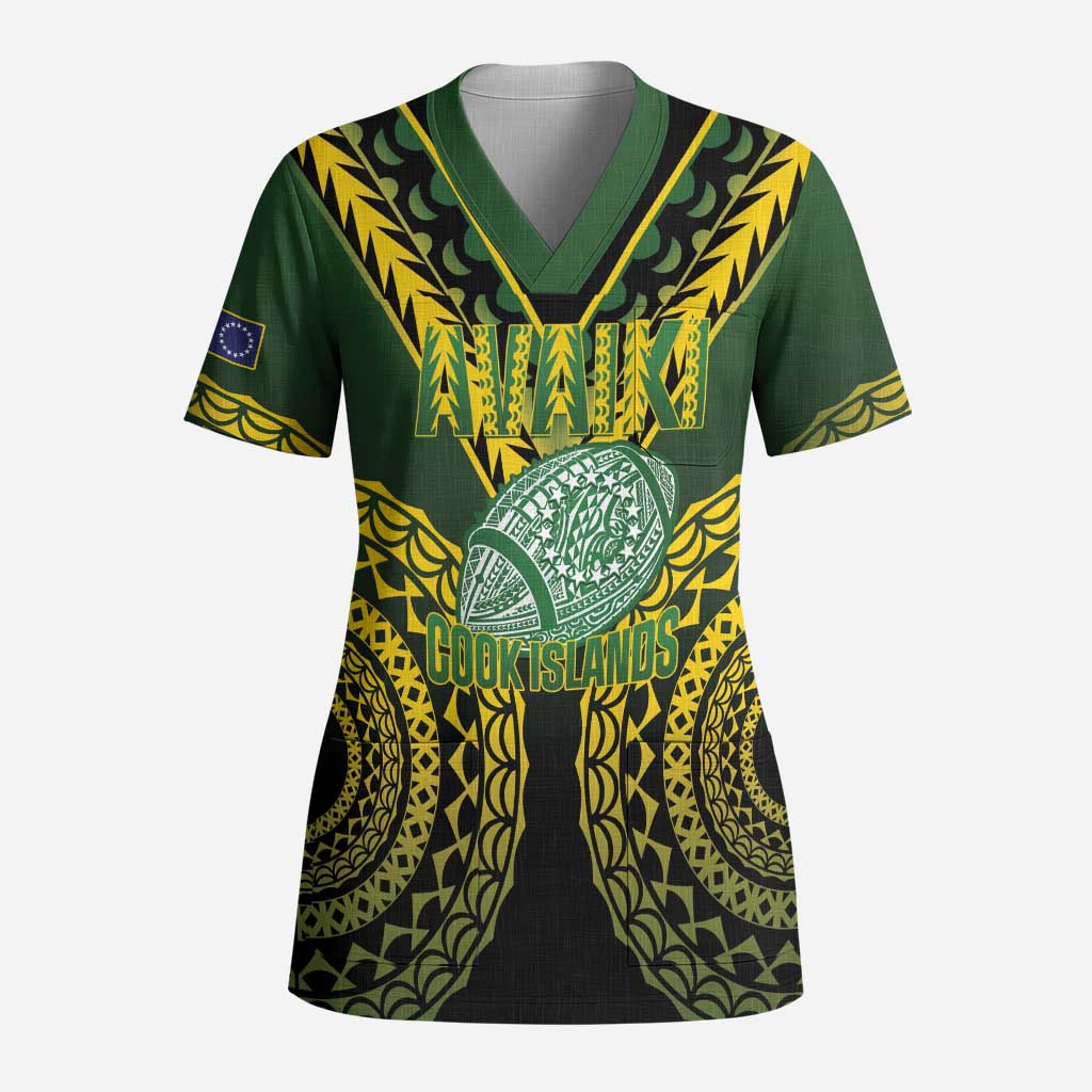 Custom Avaiki Cook Islands Rugby Scrub Top Kuki Airani Tatau Black - Aussie Hoodie