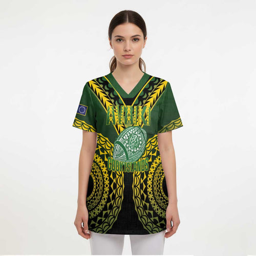 Custom Avaiki Cook Islands Rugby Scrub Top Kuki Airani Tatau Black - Aussie Hoodie