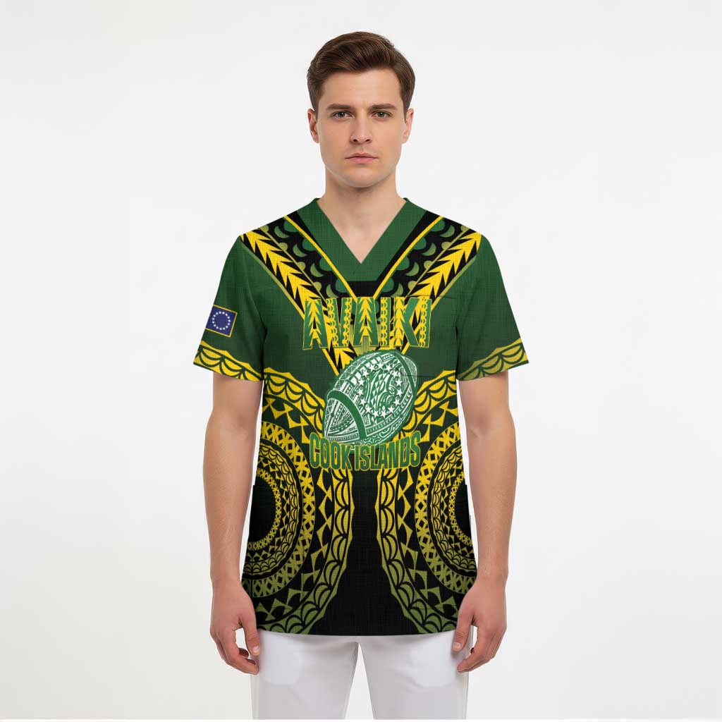 Custom Avaiki Cook Islands Rugby Scrub Top Kuki Airani Tatau Black - Aussie Hoodie