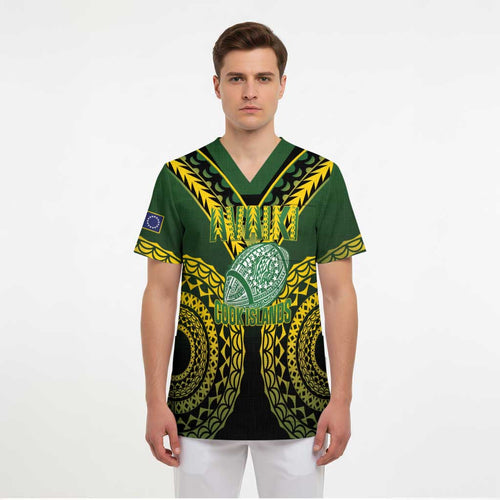 Custom Avaiki Cook Islands Rugby Scrub Top Kuki Airani Tatau Black - Aussie Hoodie
