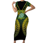 Custom Avaiki Cook Islands Rugby Short Sleeve Bodycon Dress Kuki Airani Tatau Black - Aussie Hoodie