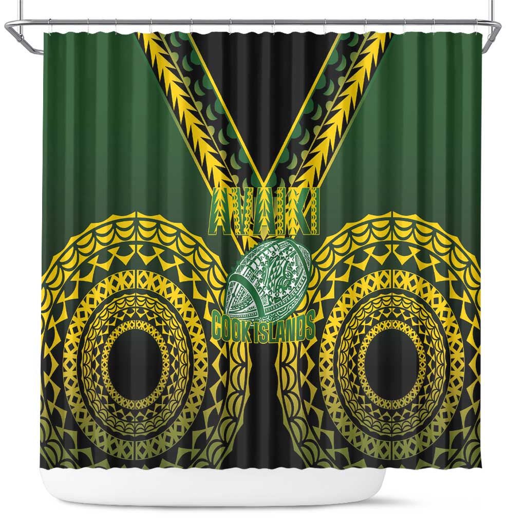 Avaiki Cook Islands Rugby Shower Curtain Kuki Airani Tatau Black - Aussie Hoodie