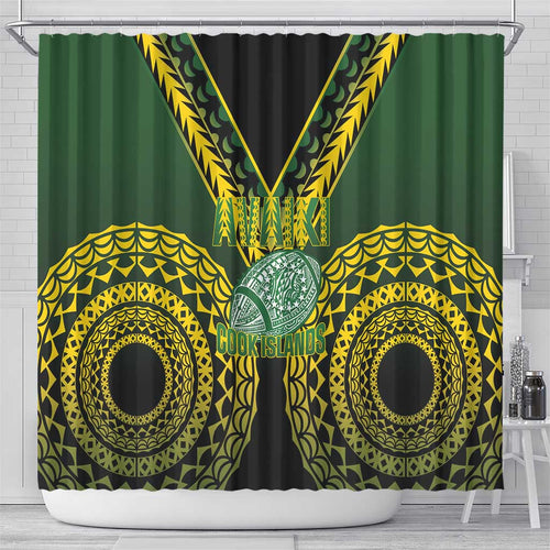Avaiki Cook Islands Rugby Shower Curtain Kuki Airani Tatau Black - Aussie Hoodie