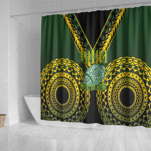 Avaiki Cook Islands Rugby Shower Curtain Kuki Airani Tatau Black - Aussie Hoodie