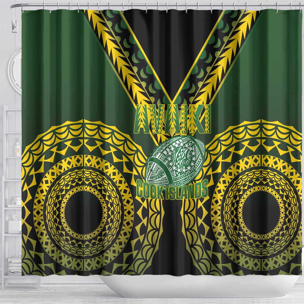 Avaiki Cook Islands Rugby Shower Curtain Kuki Airani Tatau Black - Aussie Hoodie