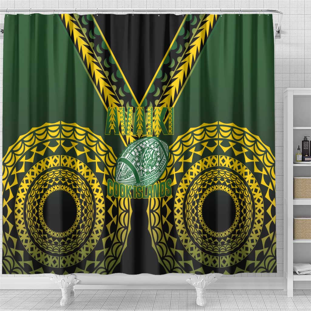 Avaiki Cook Islands Rugby Shower Curtain Kuki Airani Tatau Black - Aussie Hoodie