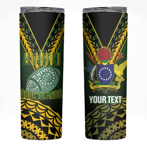 Custom Avaiki Cook Islands Rugby Skinny Tumbler Kuki Airani Tatau Black - Aussie Hoodie