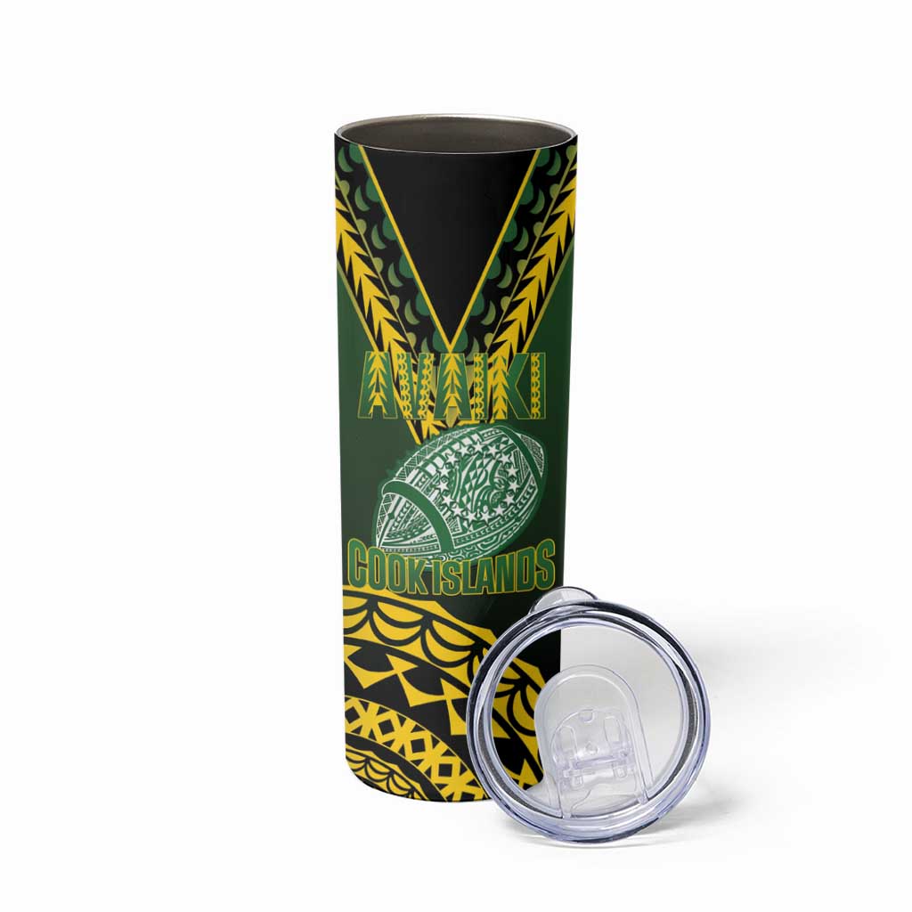 Custom Avaiki Cook Islands Rugby Skinny Tumbler Kuki Airani Tatau Black - Aussie Hoodie
