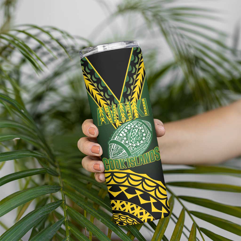 Custom Avaiki Cook Islands Rugby Skinny Tumbler Kuki Airani Tatau Black - Aussie Hoodie