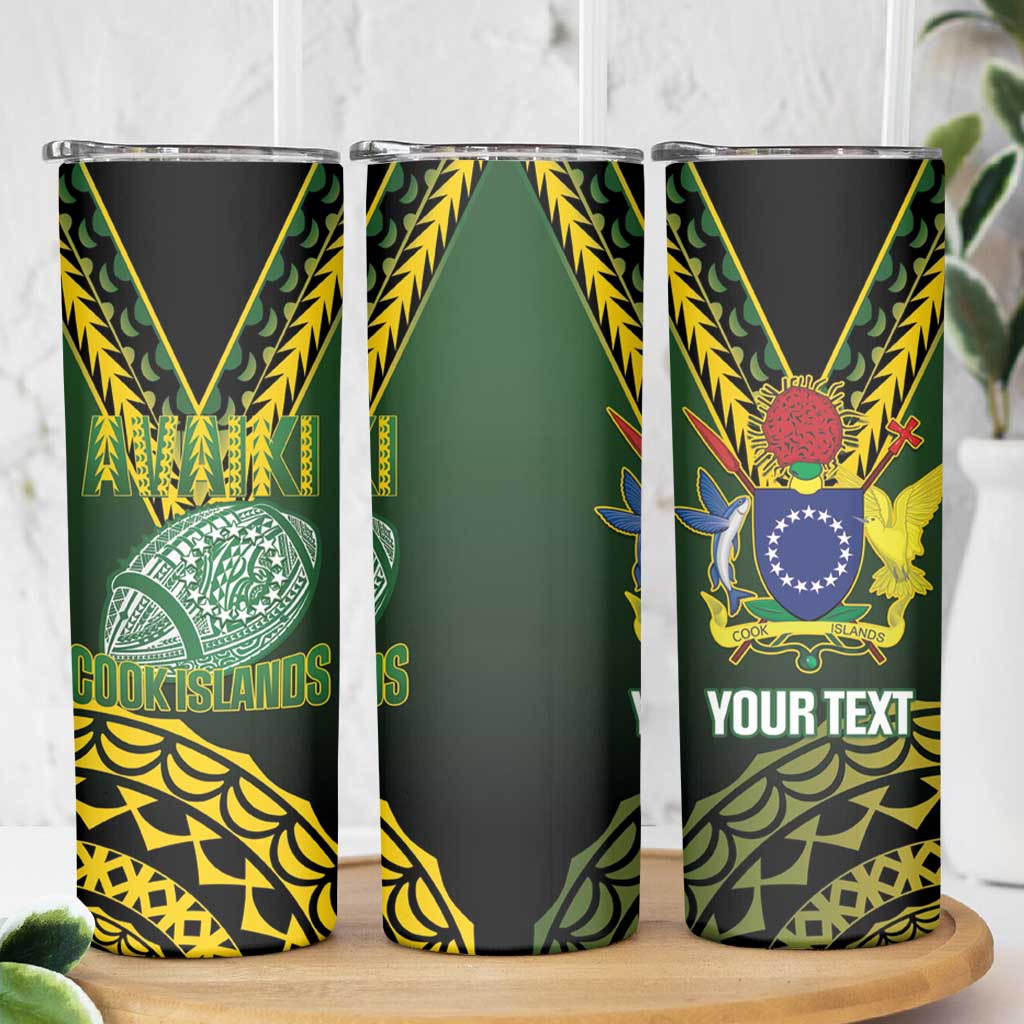 Custom Avaiki Cook Islands Rugby Skinny Tumbler Kuki Airani Tatau Black - Aussie Hoodie