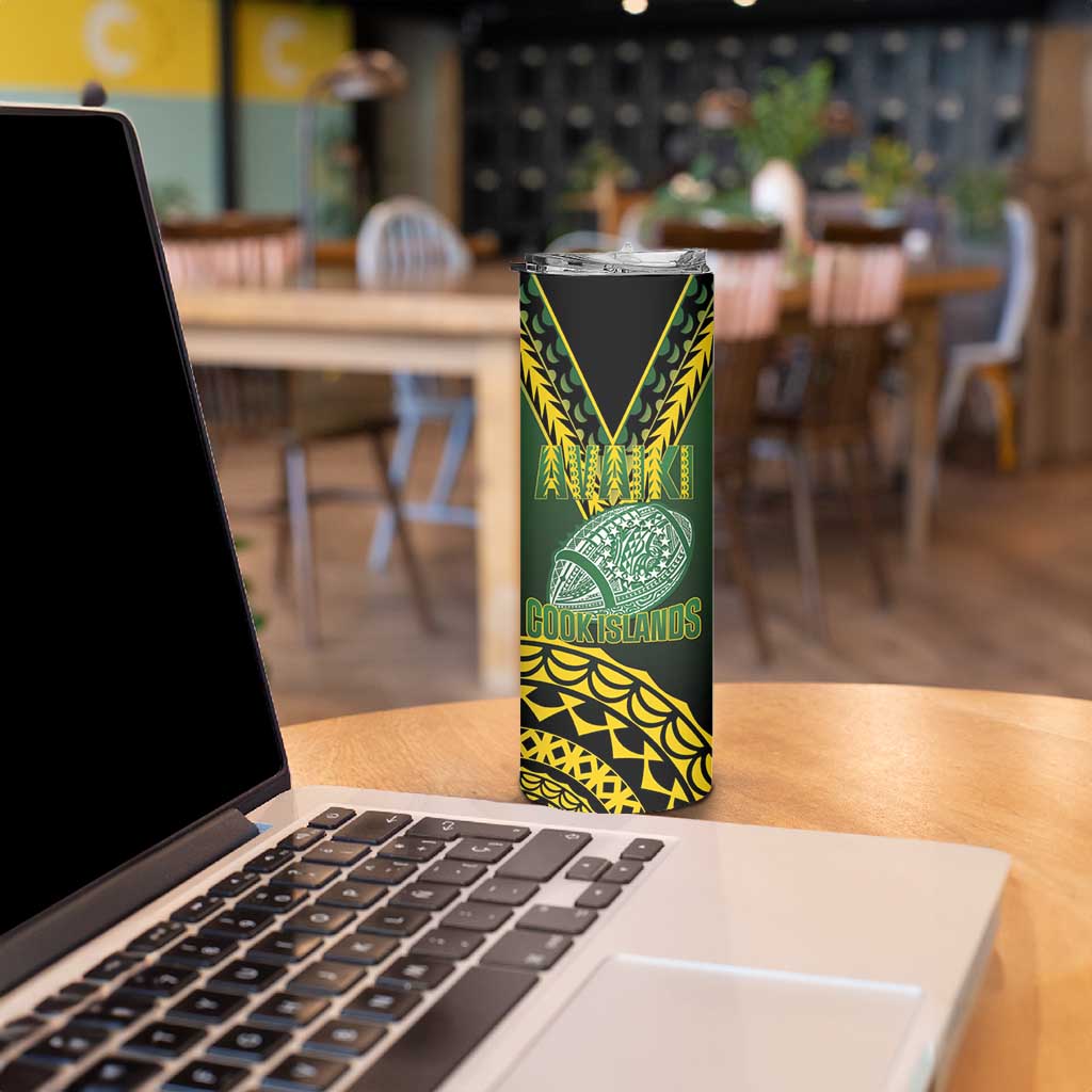 Custom Avaiki Cook Islands Rugby Skinny Tumbler Kuki Airani Tatau Black - Aussie Hoodie