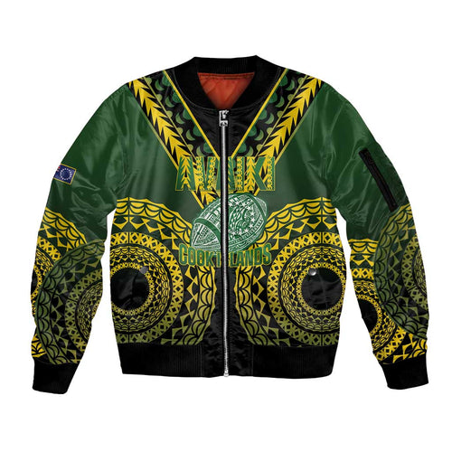 Custom Avaiki Cook Islands Rugby Sleeve Zip Bomber Jacket Kuki Airani Tatau Black - Aussie Hoodie