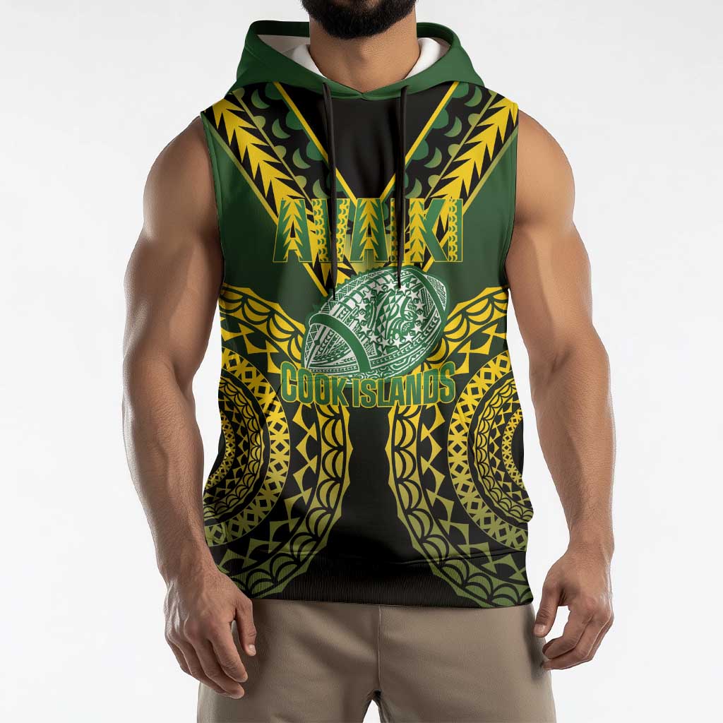 Custom Avaiki Cook Islands Rugby Sleeveless Hoodie Kuki Airani Tatau Black - Aussie Hoodie