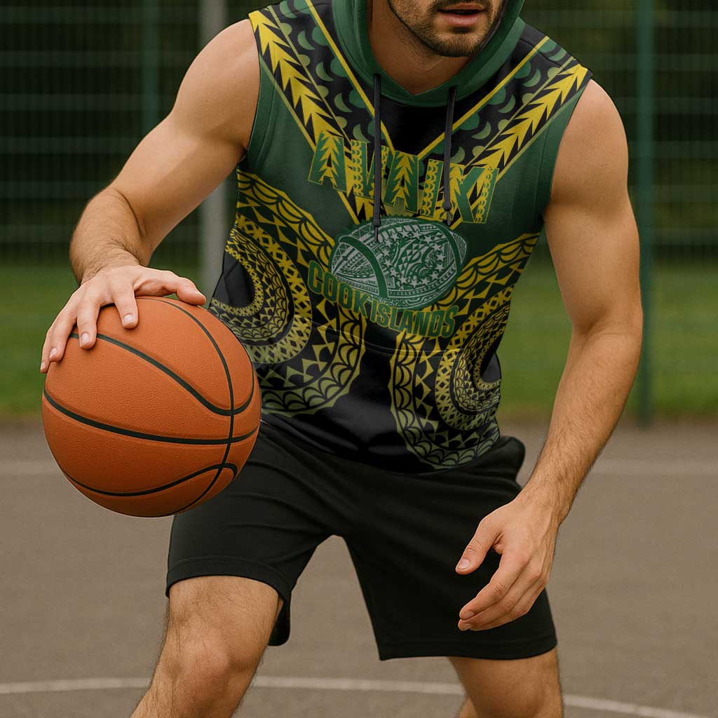 Custom Avaiki Cook Islands Rugby Sleeveless Hoodie Kuki Airani Tatau Black - Aussie Hoodie