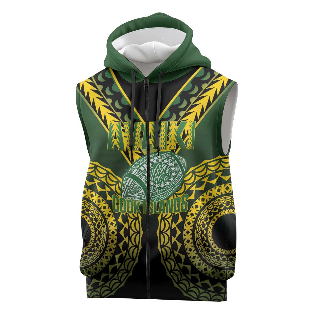 Custom Avaiki Cook Islands Rugby Sleeveless Zip Hoodie Kuki Airani Tatau Black - Aussie Hoodie