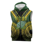 Custom Avaiki Cook Islands Rugby Sleeveless Zip Hoodie Kuki Airani Tatau Black - Aussie Hoodie