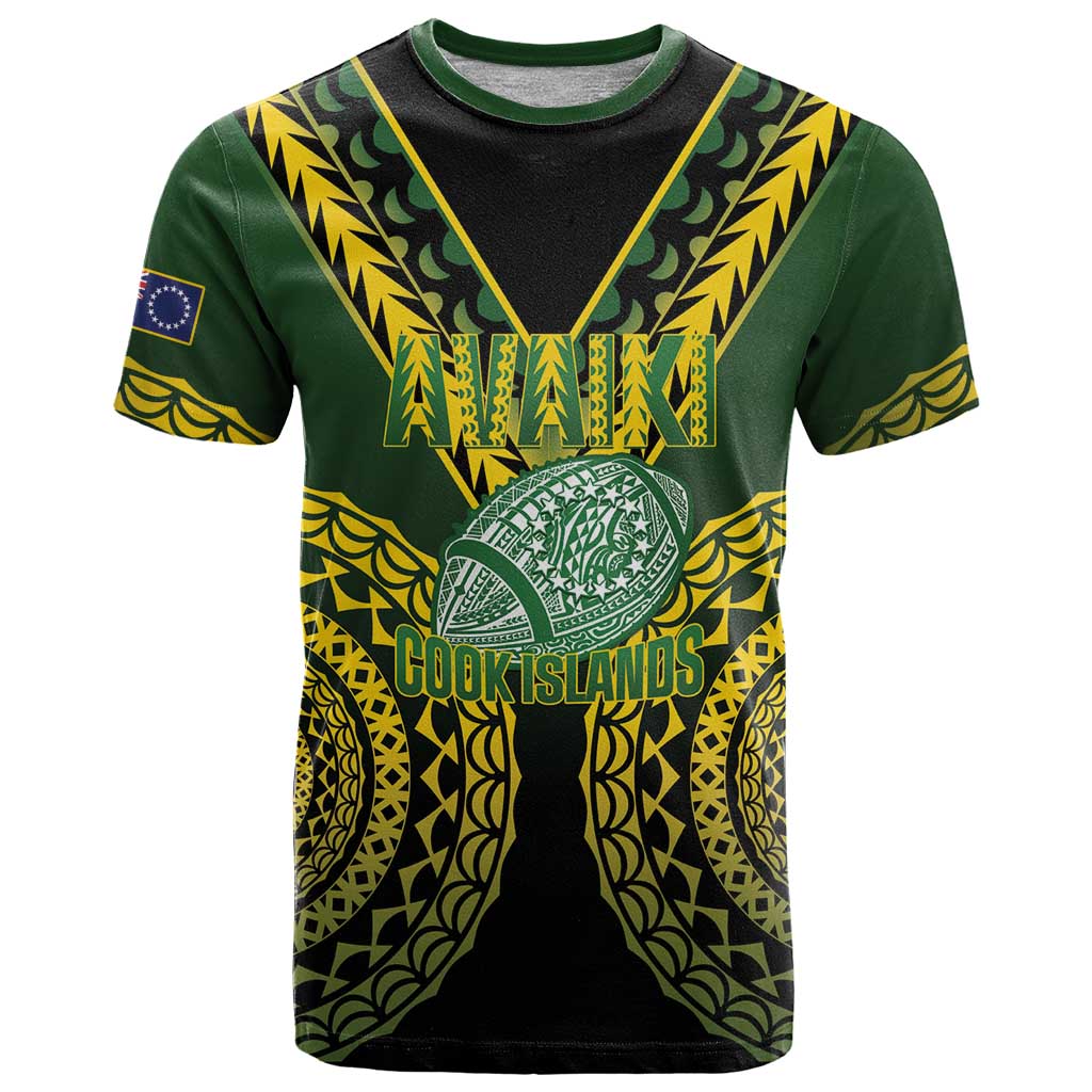 Custom Avaiki Cook Islands Rugby T Shirt Kuki Airani Tatau Black - Aussie Hoodie