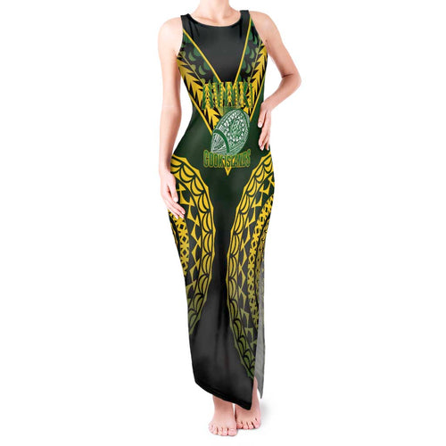 Custom Avaiki Cook Islands Rugby Tank Maxi Dress Kuki Airani Tatau Black - Aussie Hoodie