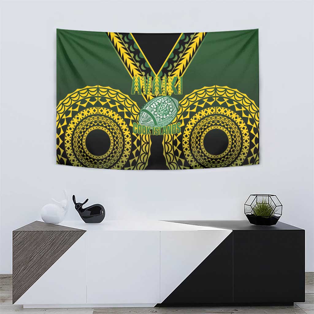 Avaiki Cook Islands Rugby Tapestry Kuki Airani Tatau Black - Aussie Hoodie
