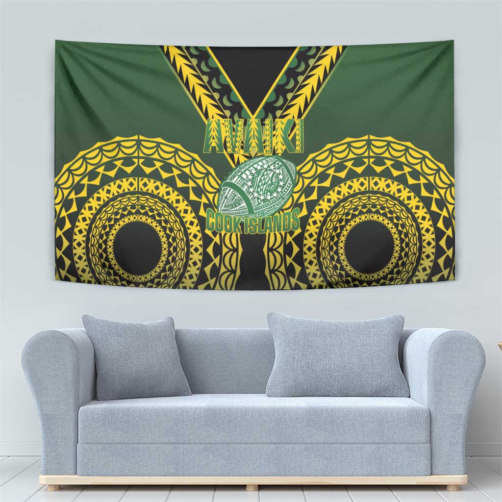 Avaiki Cook Islands Rugby Tapestry Kuki Airani Tatau Black - Aussie Hoodie