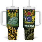 Custom Avaiki Cook Islands Rugby Tumbler With Handle Kuki Airani Tatau Black - Aussie Hoodie