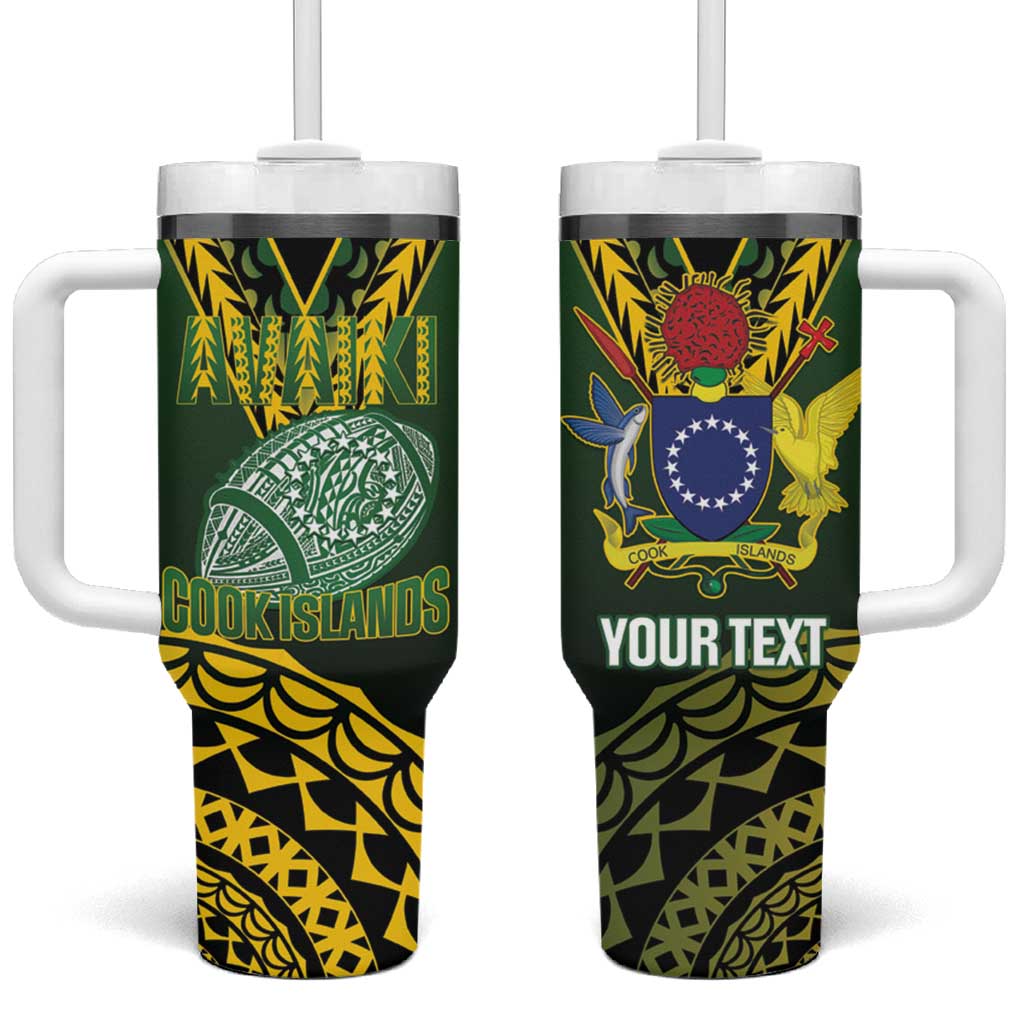 Custom Avaiki Cook Islands Rugby Tumbler With Handle Kuki Airani Tatau Black - Aussie Hoodie