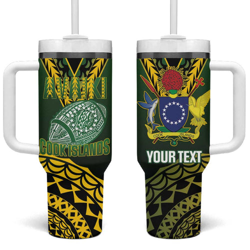 Custom Avaiki Cook Islands Rugby Tumbler With Handle Kuki Airani Tatau Black - Aussie Hoodie