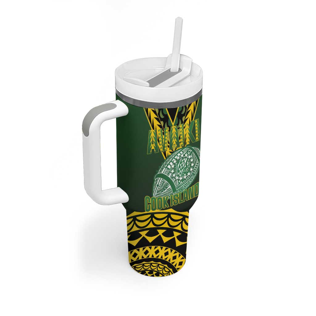 Custom Avaiki Cook Islands Rugby Tumbler With Handle Kuki Airani Tatau Black - Aussie Hoodie