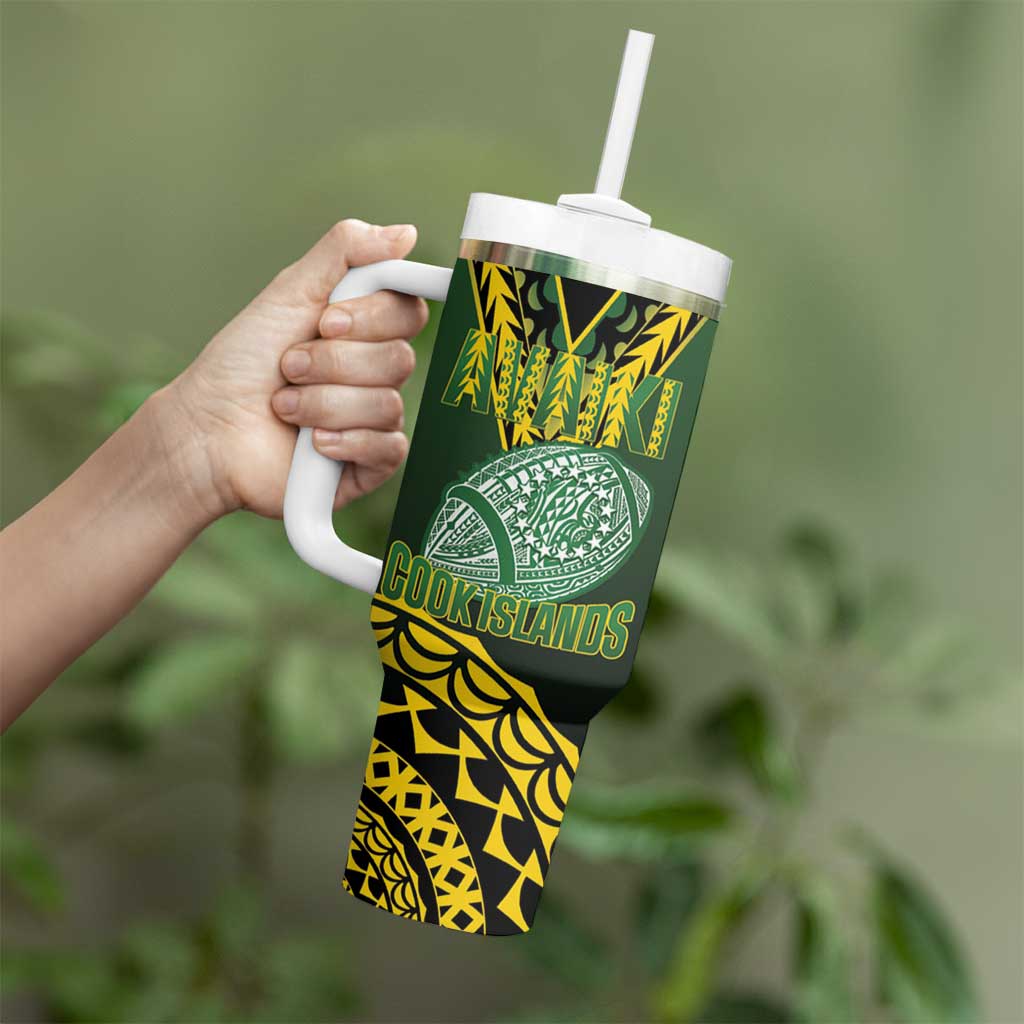 Custom Avaiki Cook Islands Rugby Tumbler With Handle Kuki Airani Tatau Black - Aussie Hoodie