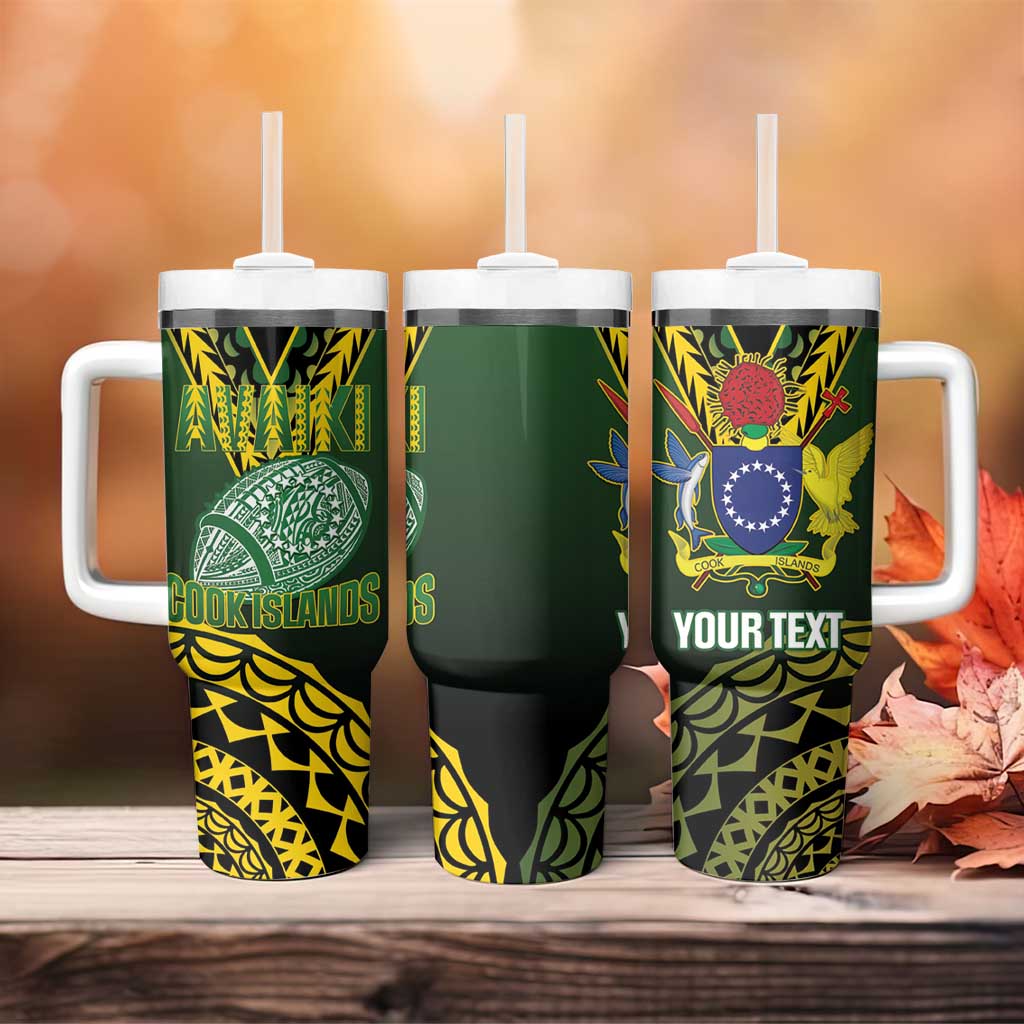 Custom Avaiki Cook Islands Rugby Tumbler With Handle Kuki Airani Tatau Black - Aussie Hoodie