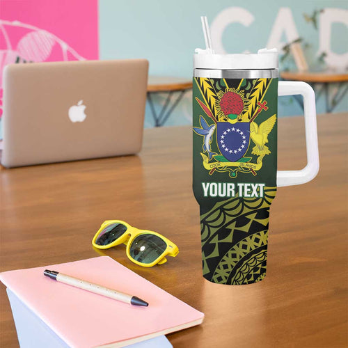 Custom Avaiki Cook Islands Rugby Tumbler With Handle Kuki Airani Tatau Black - Aussie Hoodie