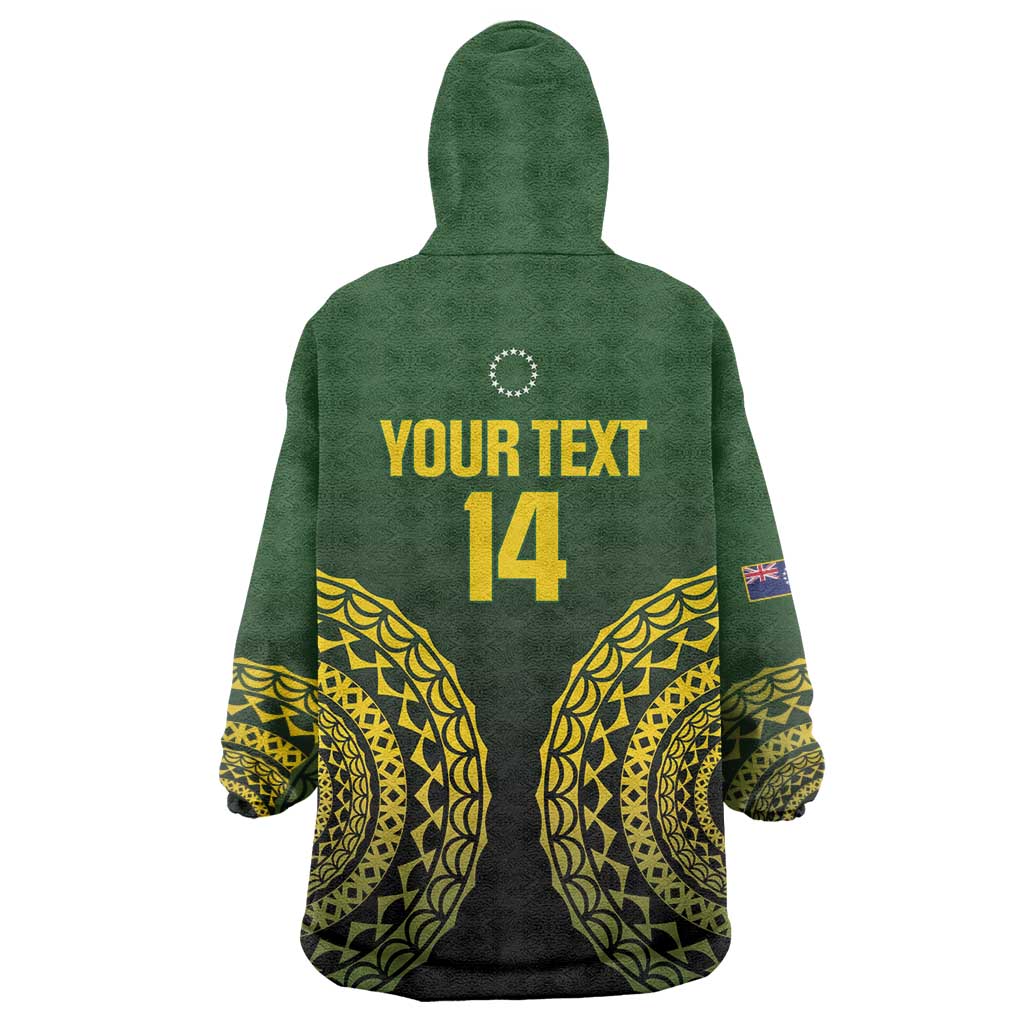 Custom Avaiki Cook Islands Rugby Wearable Blanket Hoodie Kuki Airani Tatau Black - Aussie Hoodie