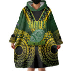 Custom Avaiki Cook Islands Rugby Wearable Blanket Hoodie Kuki Airani Tatau Black - Aussie Hoodie