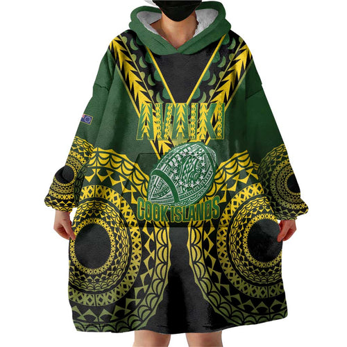 Custom Avaiki Cook Islands Rugby Wearable Blanket Hoodie Kuki Airani Tatau Black - Aussie Hoodie