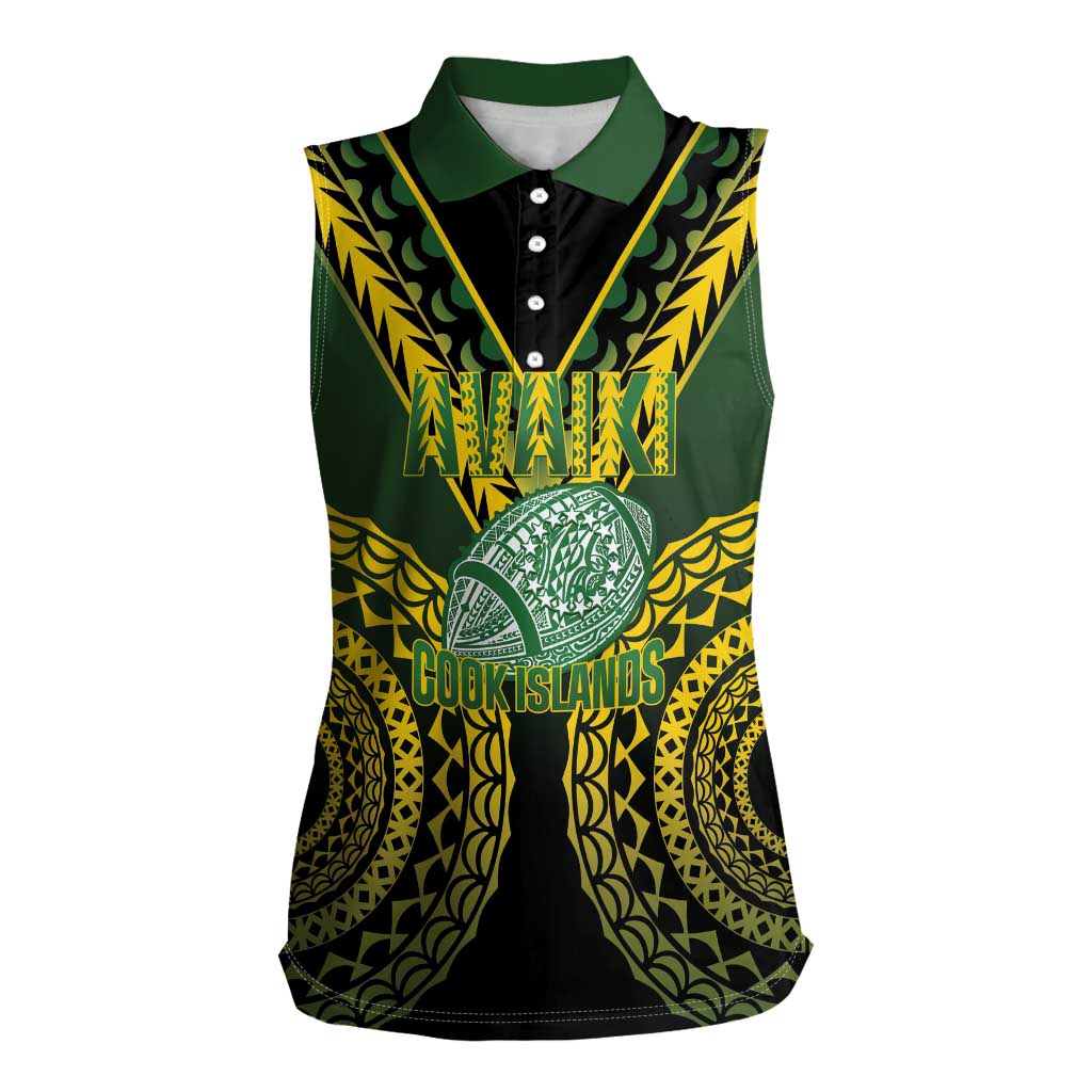 Custom Avaiki Cook Islands Rugby Women Sleeveless Polo Shirt Kuki Airani Tatau Black - Aussie Hoodie