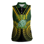 Custom Avaiki Cook Islands Rugby Women Sleeveless Polo Shirt Kuki Airani Tatau Black - Aussie Hoodie