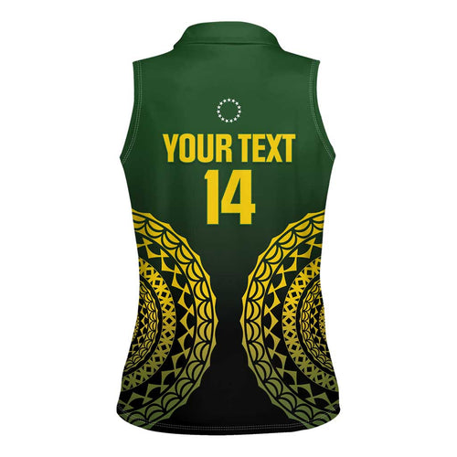 Custom Avaiki Cook Islands Rugby Women Sleeveless Polo Shirt Kuki Airani Tatau Black - Aussie Hoodie