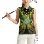 Custom Avaiki Cook Islands Rugby Women Sleeveless Polo Shirt Kuki Airani Tatau Black - Aussie Hoodie