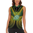 Custom Avaiki Cook Islands Rugby Women Sleeveless Polo Shirt Kuki Airani Tatau Black - Aussie Hoodie