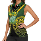 Custom Avaiki Cook Islands Rugby Women Sleeveless Polo Shirt Kuki Airani Tatau Black - Aussie Hoodie