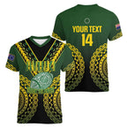 Custom Avaiki Cook Islands Rugby Women V-Neck T-Shirt Kuki Airani Tatau Black - Aussie Hoodie