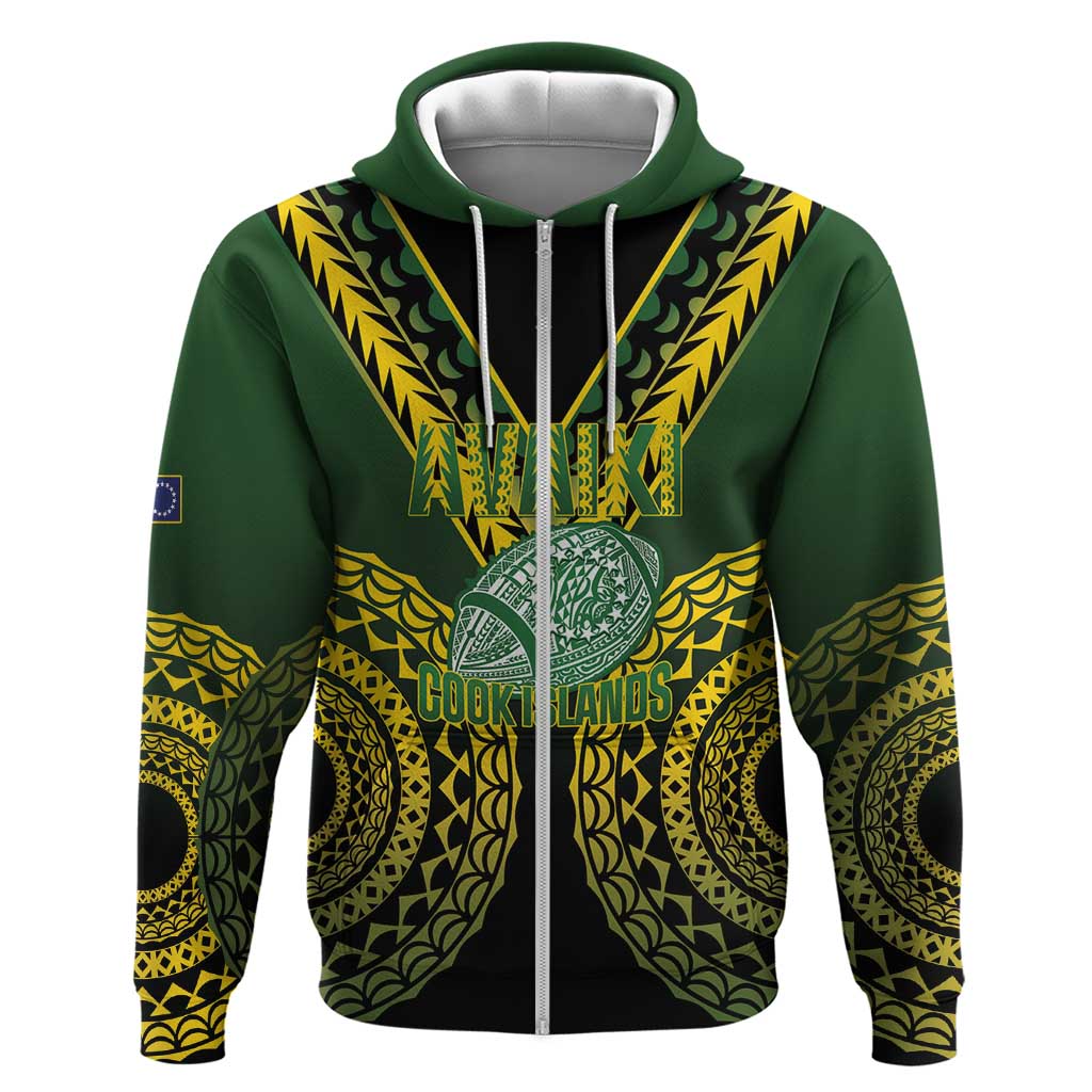 Custom Avaiki Cook Islands Rugby Zip Hoodie Kuki Airani Tatau Black - Aussie Hoodie