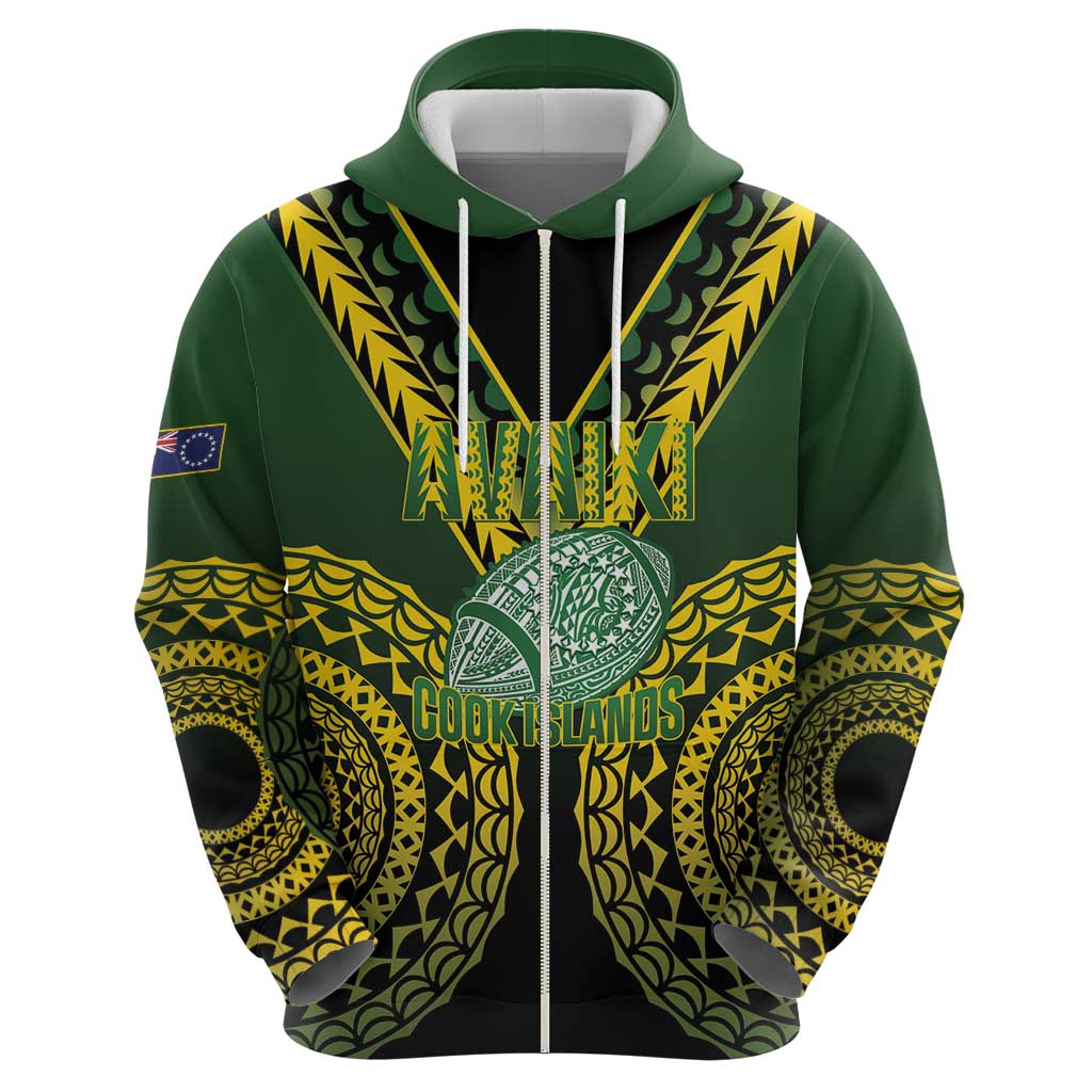 Custom Avaiki Cook Islands Rugby Zip Hoodie Kuki Airani Tatau Black - Aussie Hoodie