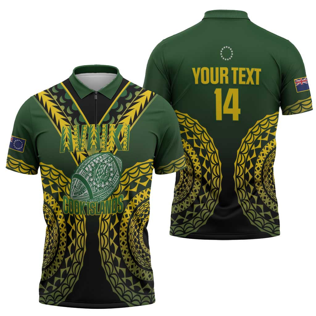 Custom Avaiki Cook Islands Rugby Zipper Polo Shirt Kuki Airani Tatau Black - Aussie Hoodie