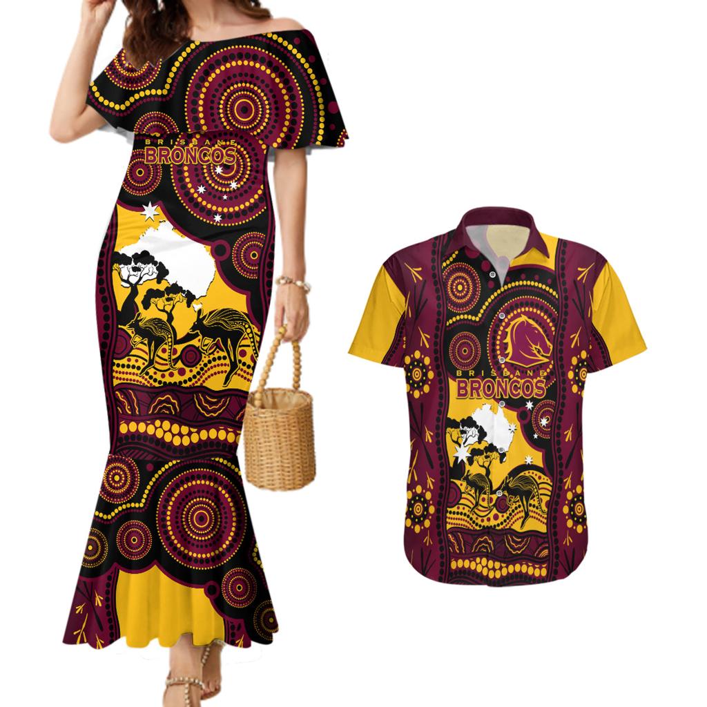Custom Australia Day Brisbane Broncos Couples Matching Mermaid Dress and Hawaiian Shirt NRL 2024 Australian Map Proud